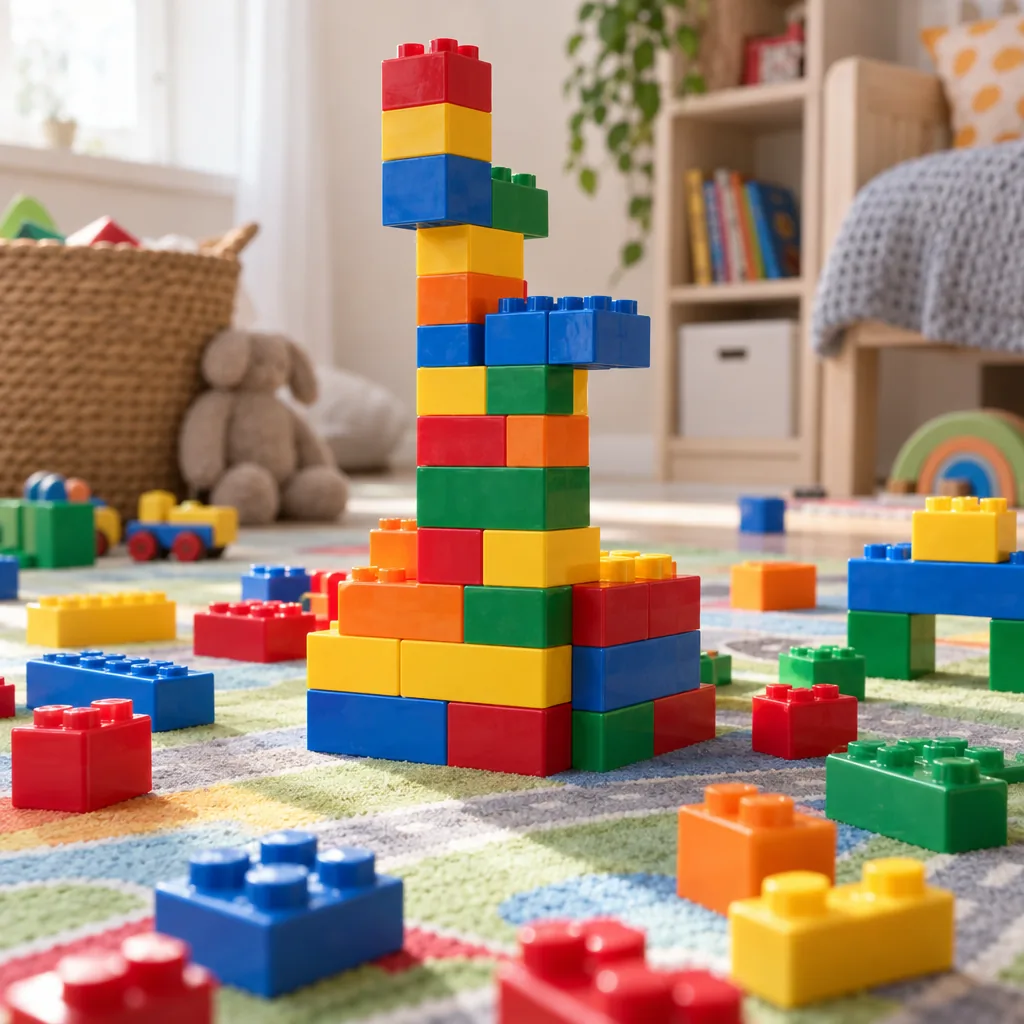 Illustration of colorful stackable building blocks
