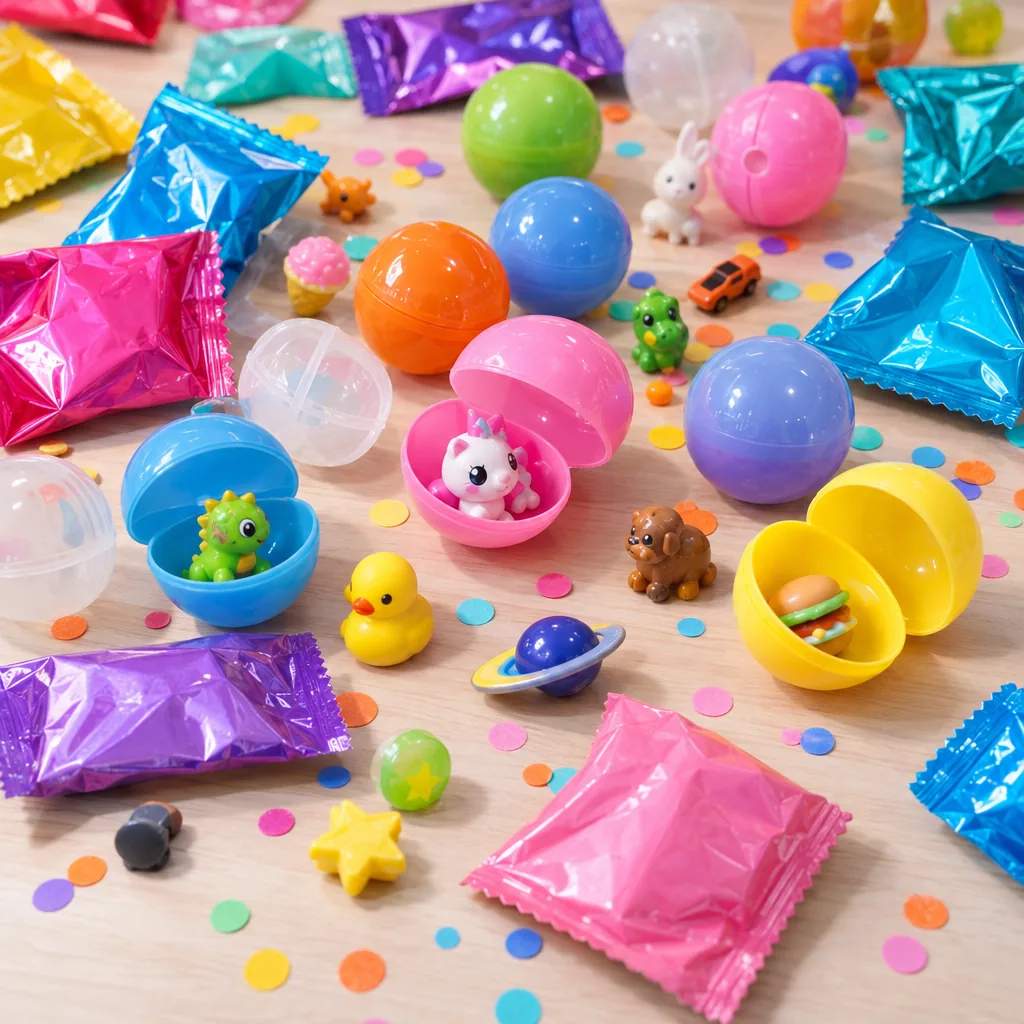 Illustration of small surprise capsules and mystery blind bags